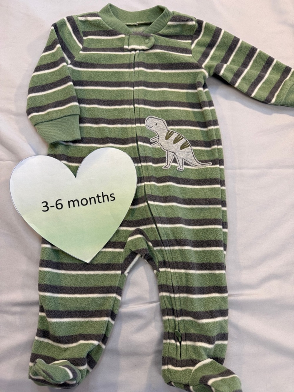 Child of Mine - Green Striped Dinosaur Baby Onesie sleeper
